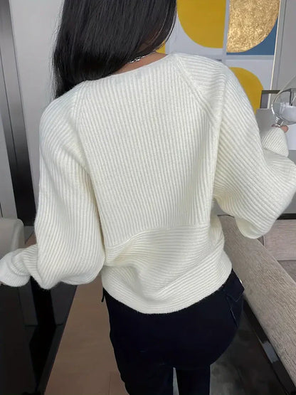 Women's loose cross one-shoulder knit sweater