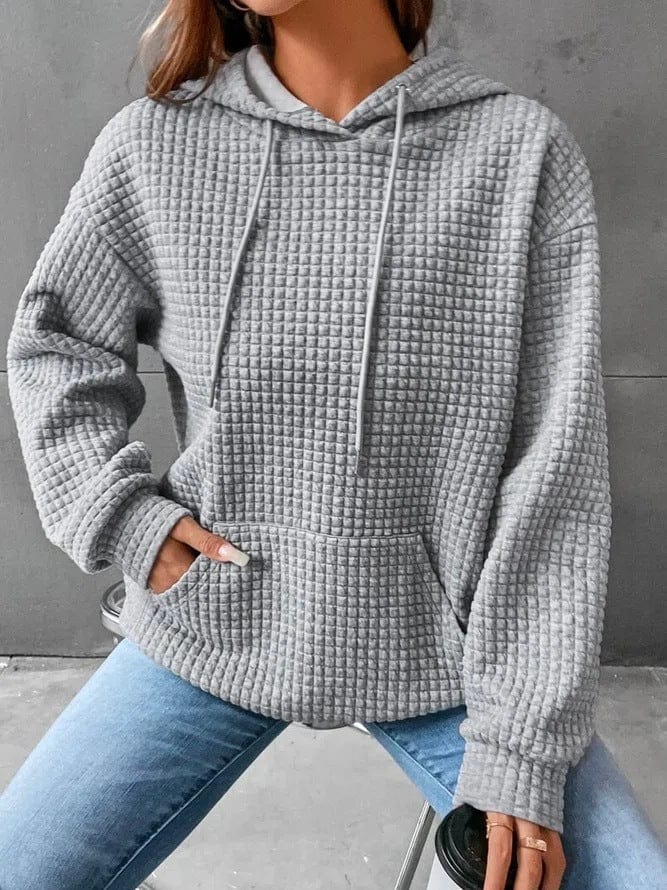 Women’s Quilted Hoodie – Relaxed Fit – Drawstring Hood – Kangaroo Pocket – Ribbed Trim