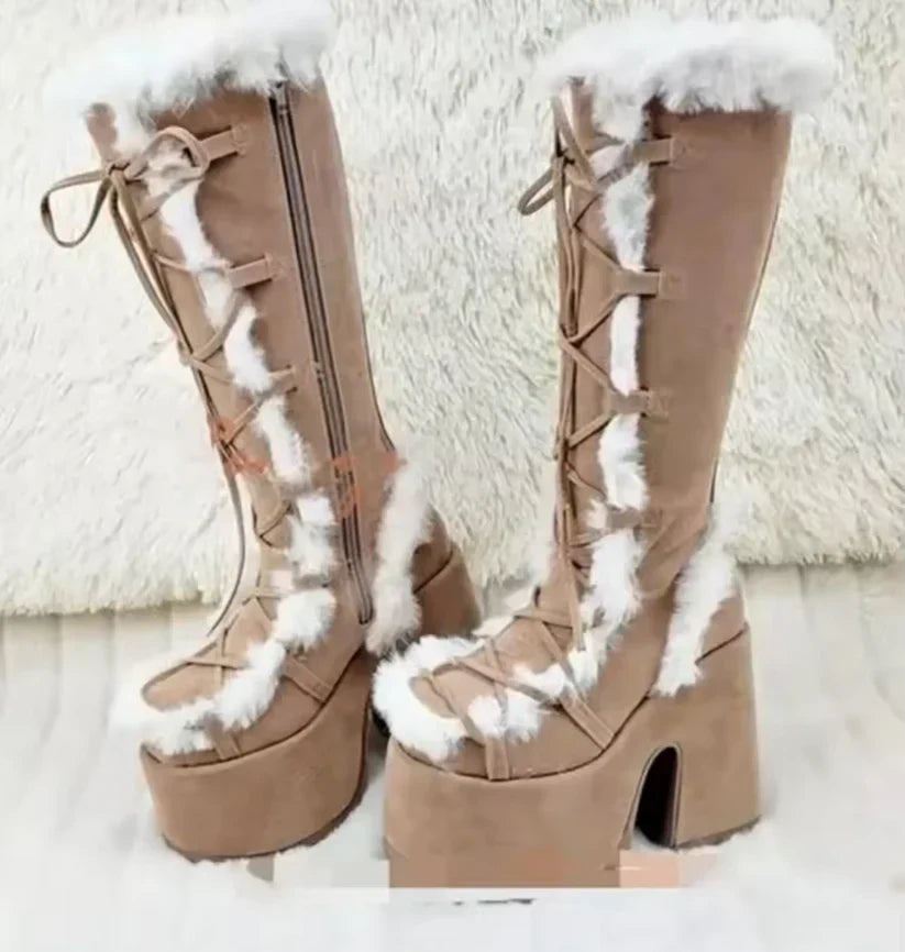 Women's thick-soled fur boots