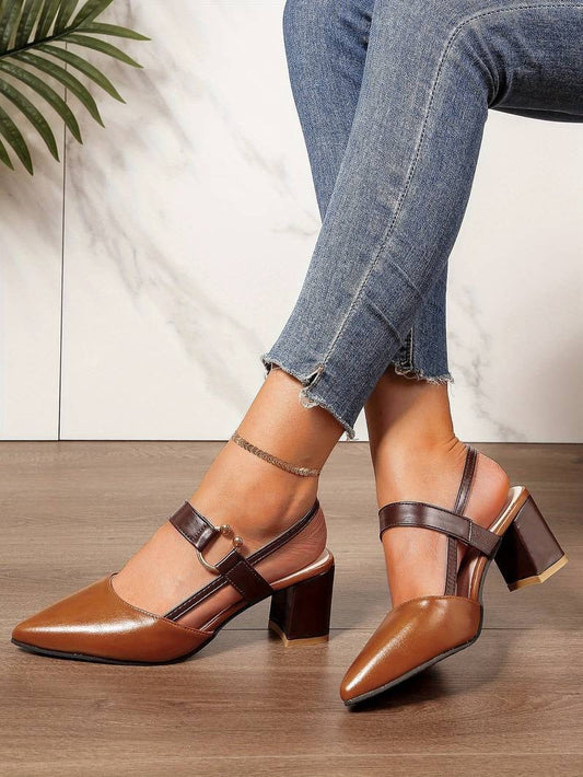 Block Heel Pointed Toe Slingback Heels