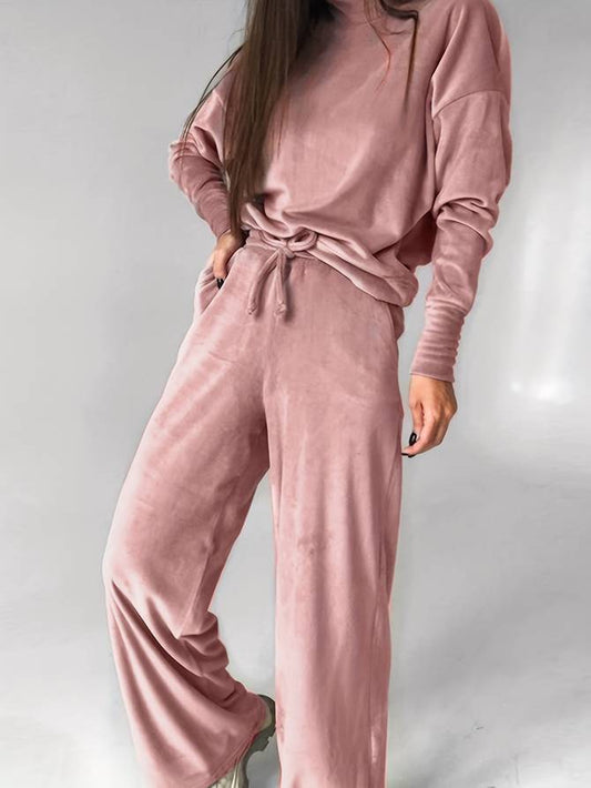 Turtleneck Top And Wide Pants Set