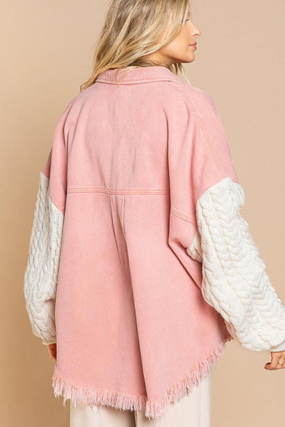 Women's loose pocket soft sleeve denim jacket