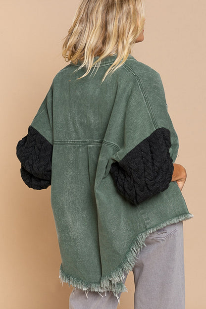 Women's loose pocket soft sleeve denim jacket