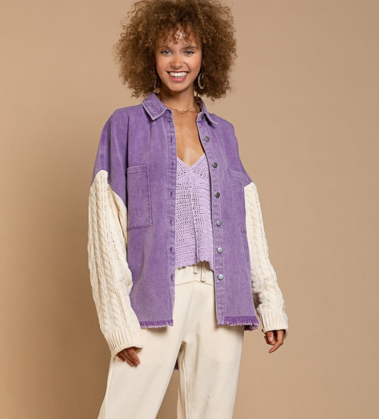 Women's loose pocket soft sleeve denim jacket
