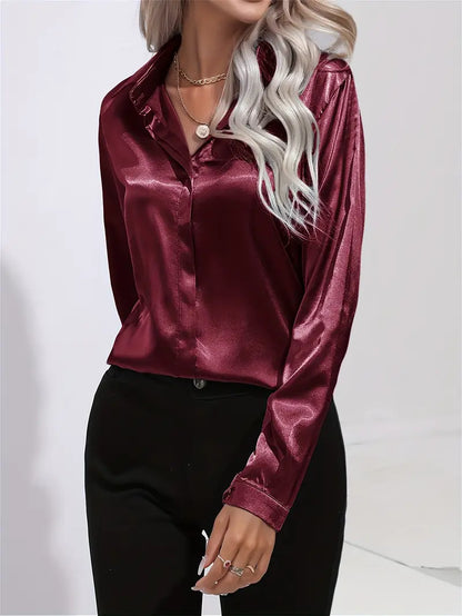 Women's button-down glossy shirt