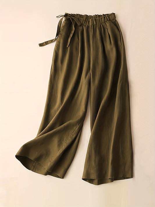 High Waist Wide Leg Side Tie Pants