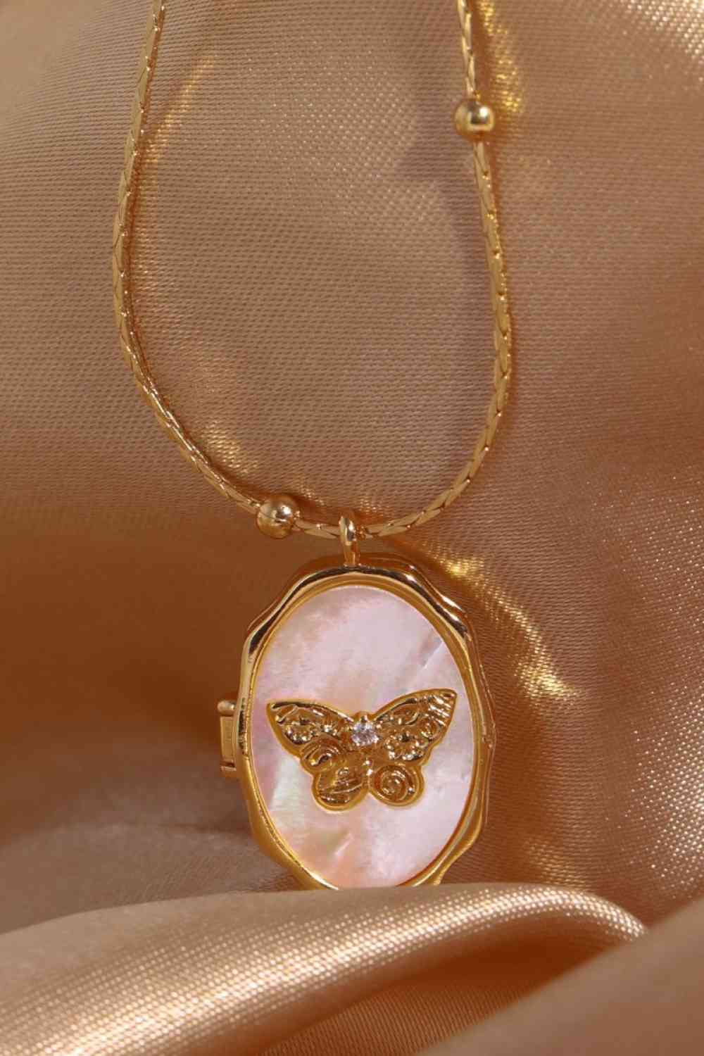 Dhayan - butterfly shell pendant copper necklace