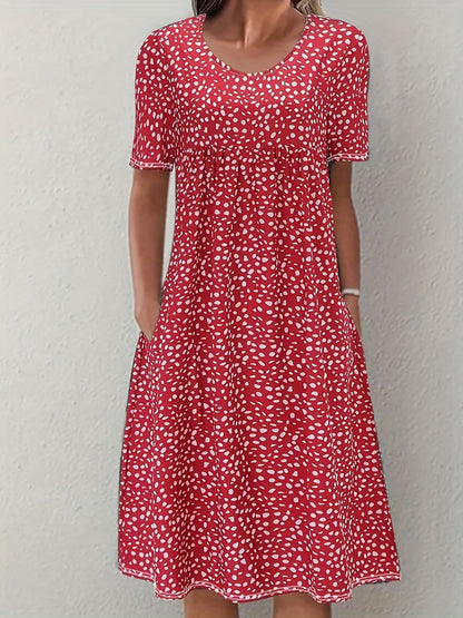 Women's Knee-Length Dress - Short Sleeve - Relaxed A-Line Fit - Lightweight Casual Wear
