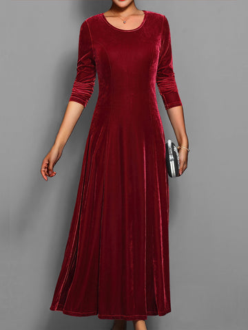 Round neck long sleeve maxi dress for women