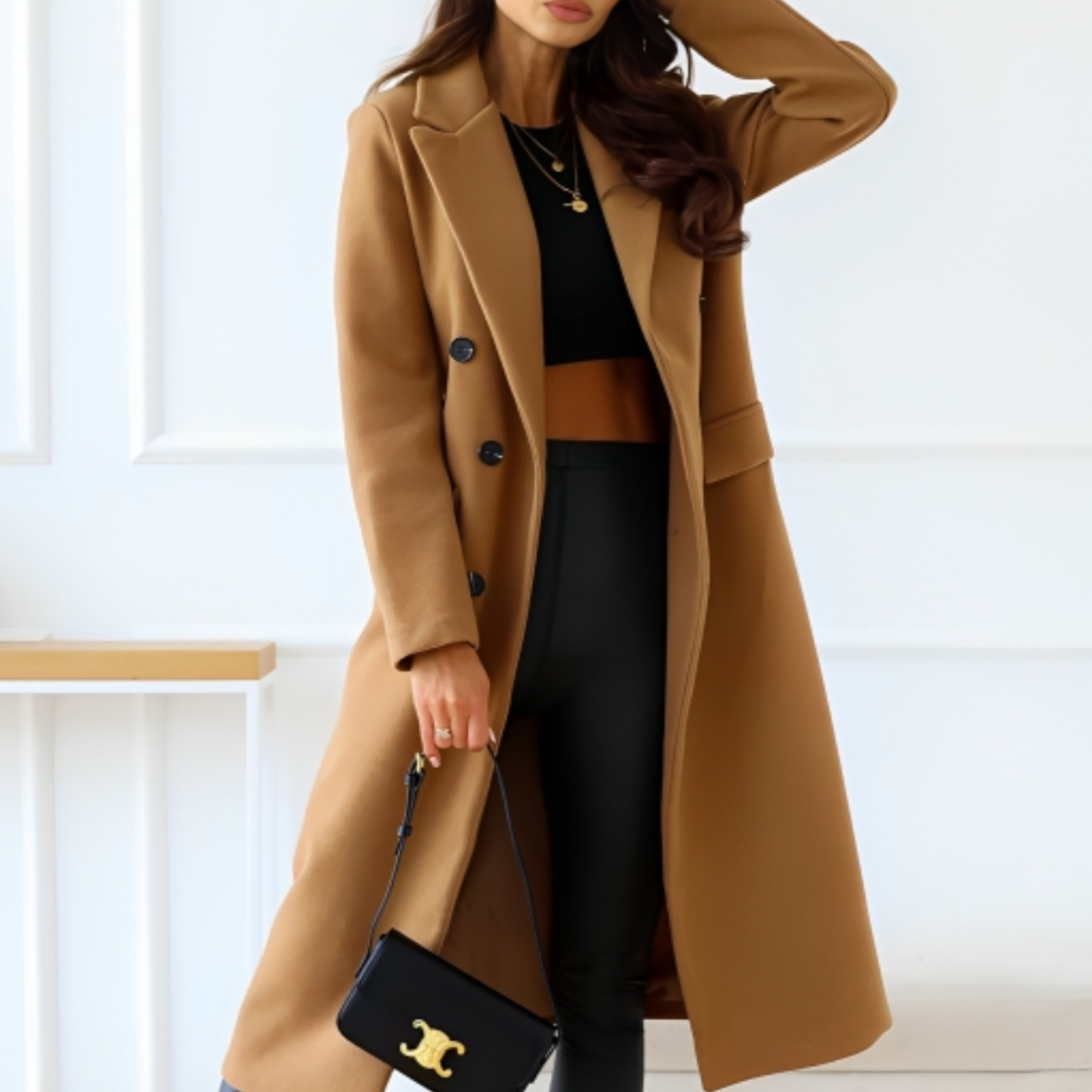 Women's long-sleeved lapel button coat