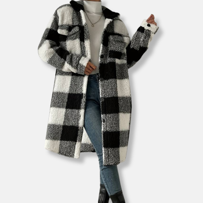 Isabella Fleece Check Shacket | Oversized Collared Shacket