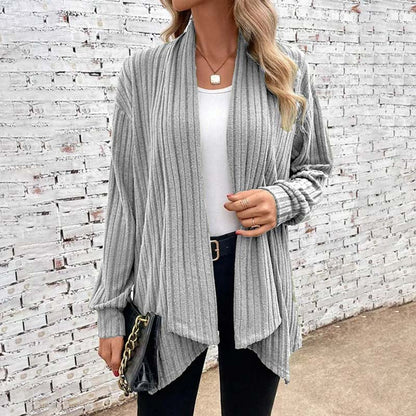 Women’s Cardigan – Relaxed Fit – Soft Knit – Ribbed Texture – Open Front – Hip Length