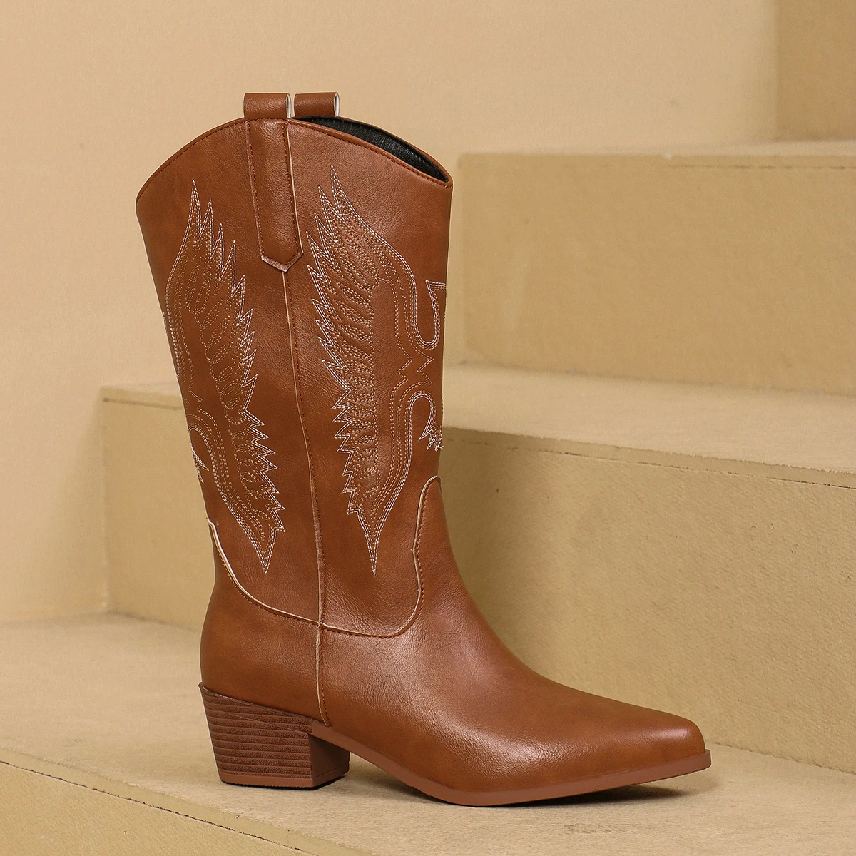 Women's embroidered mid-height cowboy boots