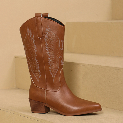 Women's embroidered mid-height cowboy boots