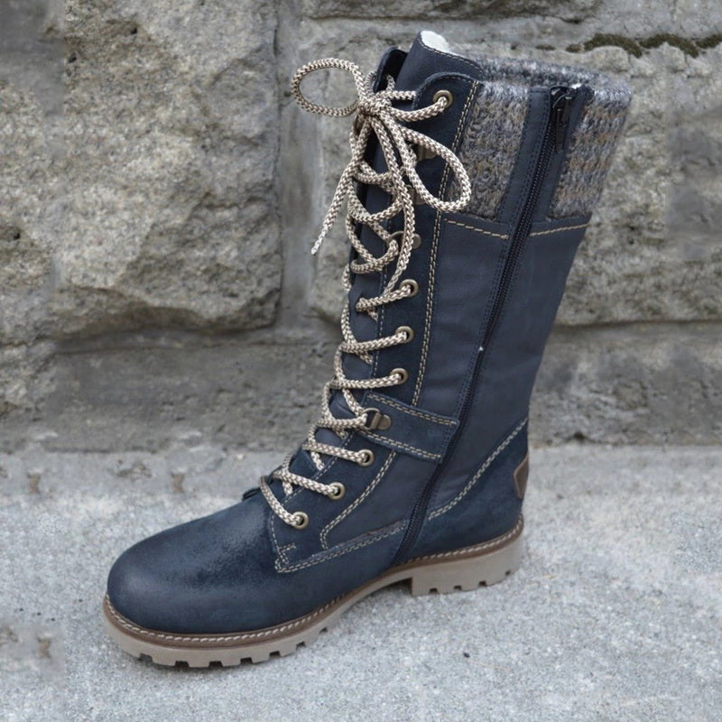 Lace-up knee-high combat boots for women