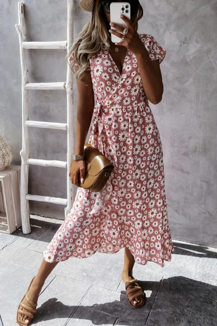 Floral Print Lightweight Flowy Midi Dress