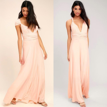 Women's Maxi Dress - Flowing A-Line Silhouette - Deep V-Neck - Open Back Tie Detail