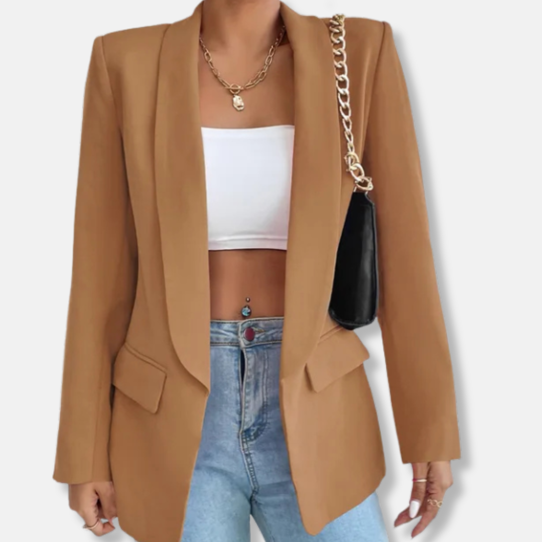 Isla Longline Blazer | Notch Lapel Flap Pockets Blazer