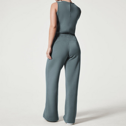 Women's Two-Piece Set - Sleeveless Fitted Top & Wide-Leg Pants - High Waist Adjustable Fit