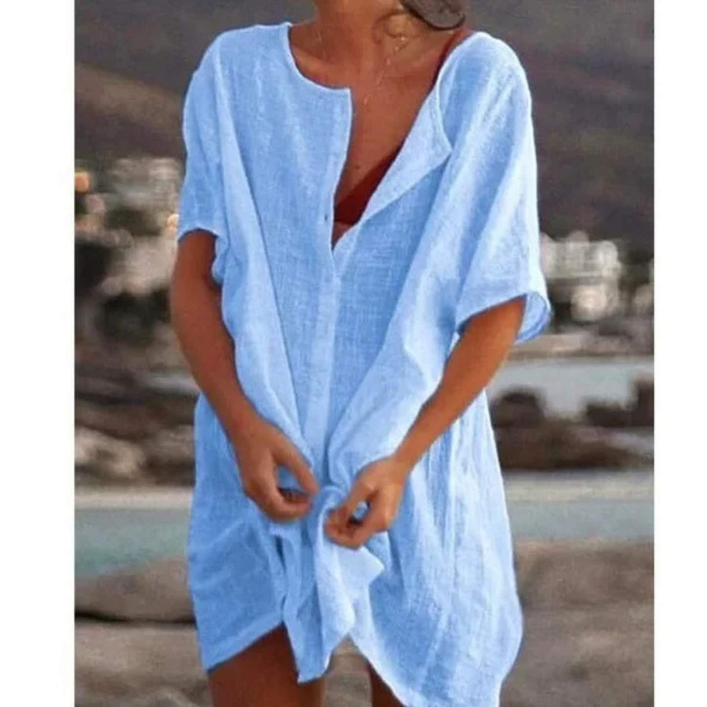Women's Tunic Dress  - Button Down - Short Sleeve Breathable Fit