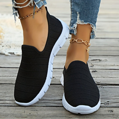 Lightweight slip-on walking shoes with stretchy knit upper for women