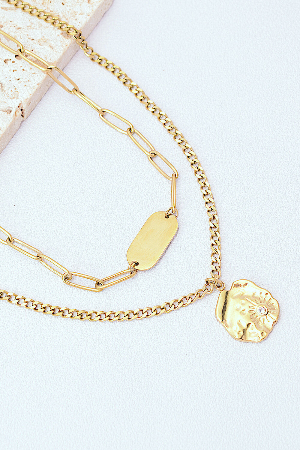 Women’s Layered Pendant Necklace – Paperclip & Curb Chains – Modern Minimalist Style