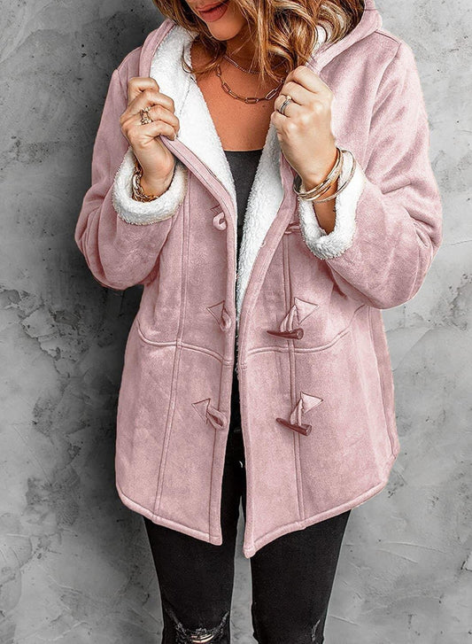 Sherpa Lined Hooded Suede-Like Duffle Coat