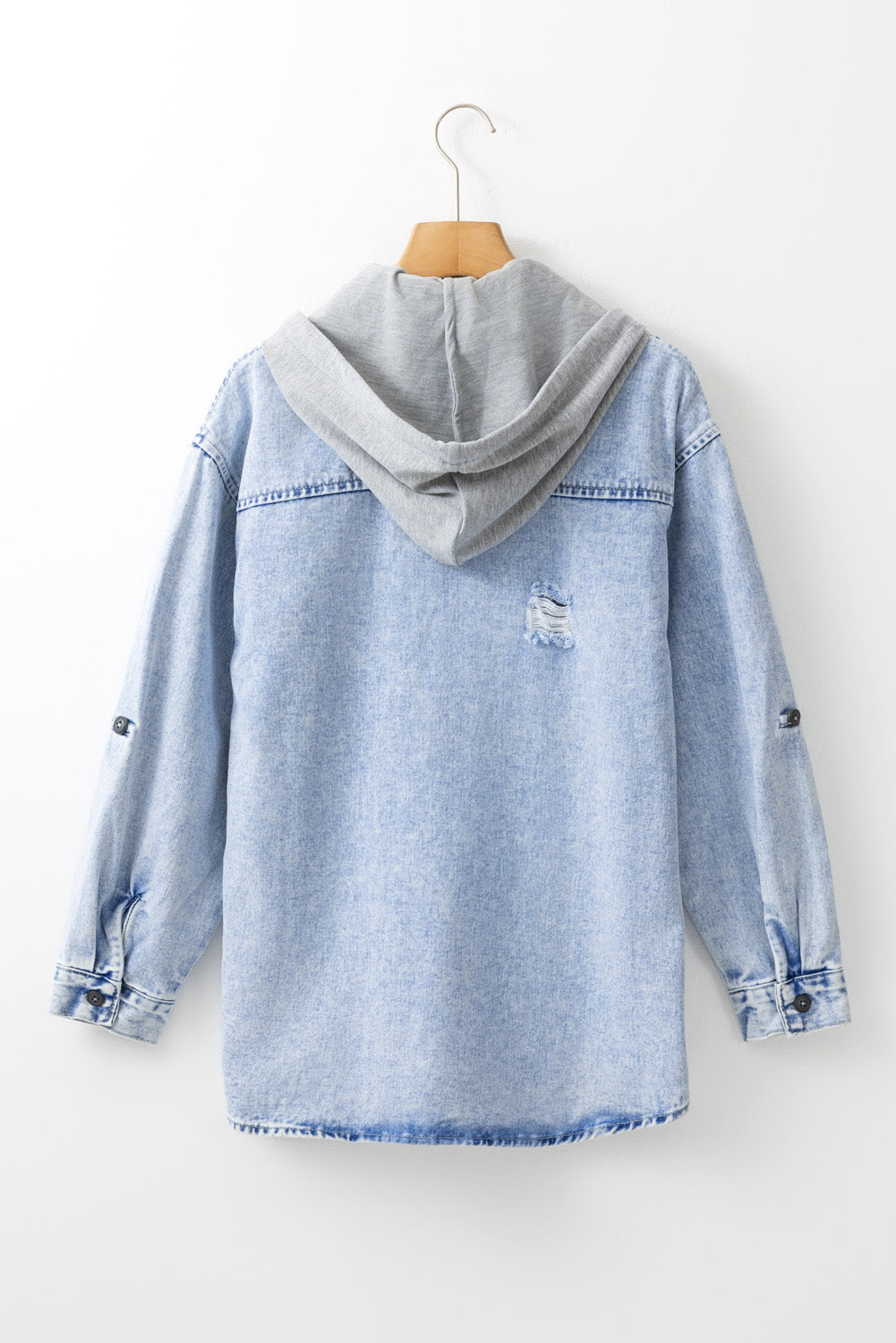 Multi-pocket denim jacket with hooded collar for women