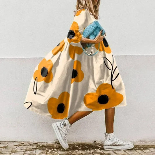 Floral Print Relaxed Fit Midi Dress
