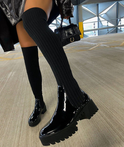 Elastic Knit Over-the-Knee High Boots