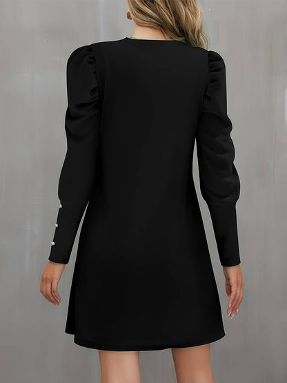 Women's Dress - Puff Sleeve - Round Neck - Mini Length - Elegant A-Line Fit
