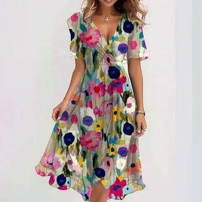 Women's A-Line Wrap Dress - Short Flutter Sleeve - V-Neck - Lightweight Elegant Fit