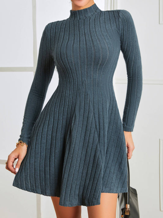 Ribbed Knit Fit-and-Flare Elegant Dress