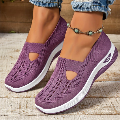 Women's Slip-On Sneakers - Breathable Knit Upper - Cushioned Sole for All-Day Comfort