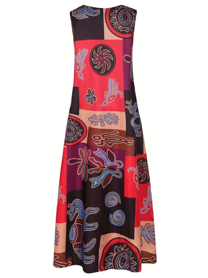 Women's Maxi Dress - Sleeveless Flowing Fit - Abstract Artistic Print