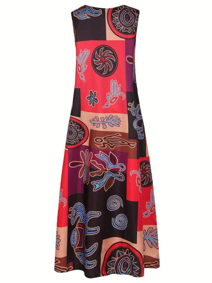 Women's Maxi Dress - Sleeveless Flowing Fit - Abstract Artistic Print