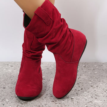 Women's suede mid-calf flat boots