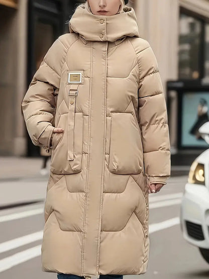 Women's solid zip-up hooded padded coat