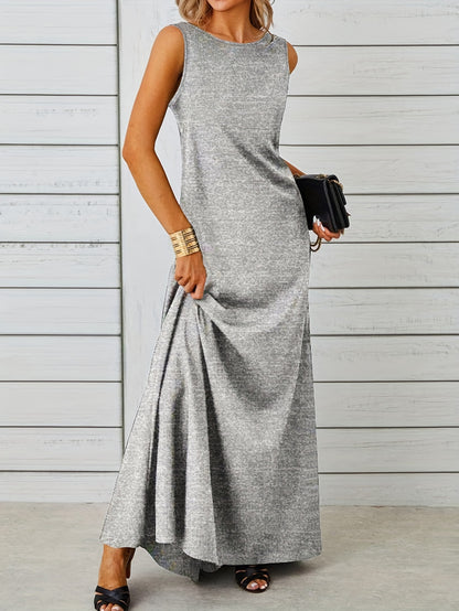 Sleeveless crew neck solid color maxi dress for women