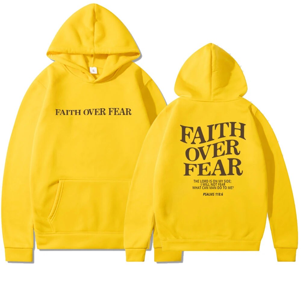 Women's drop shoulder hoodie with 'Faith Over Fear' back  print