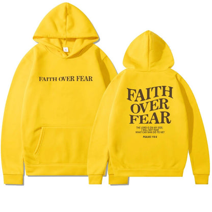 Women's drop shoulder hoodie with 'Faith Over Fear' back  print