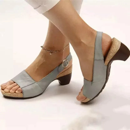 Women's Slingback Sandals - Open Toe Wedge Heel - Adjustable Buckle Strap