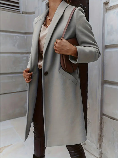 Women's solid color long button coat for autumn and winter
