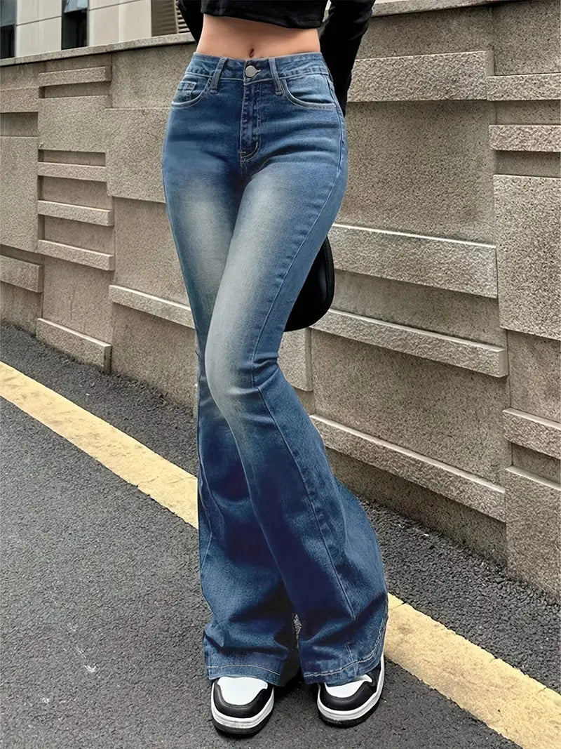 Women's stylish vintage jeans with wide legs