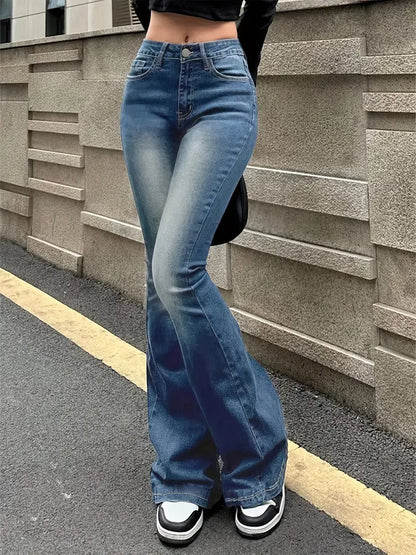 Women's stylish vintage jeans with wide legs