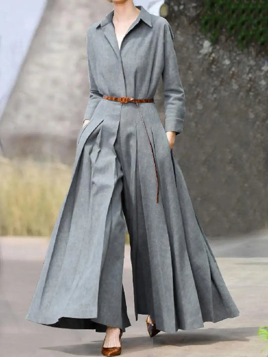 Oversized Long Sleeve Lapel Casual Dress