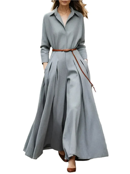 Women's casual oversized dress with long sleeves and lapel design
