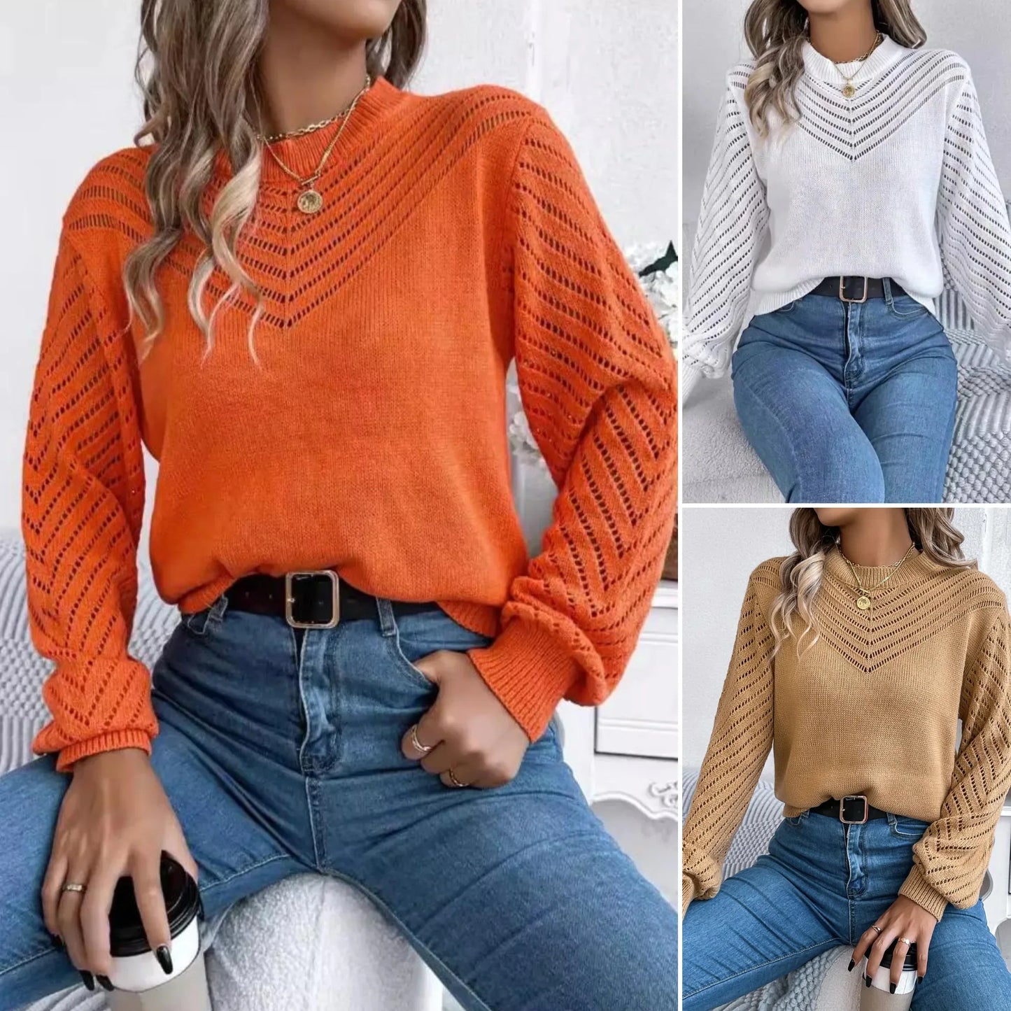 Women's solid color pullover sweater