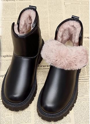 Women's leather thick-soled cotton boots