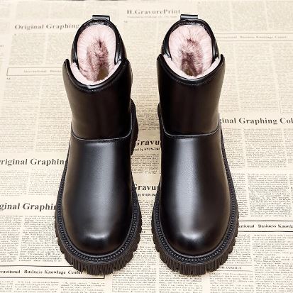 Thick-soled Leather Cotton Boots